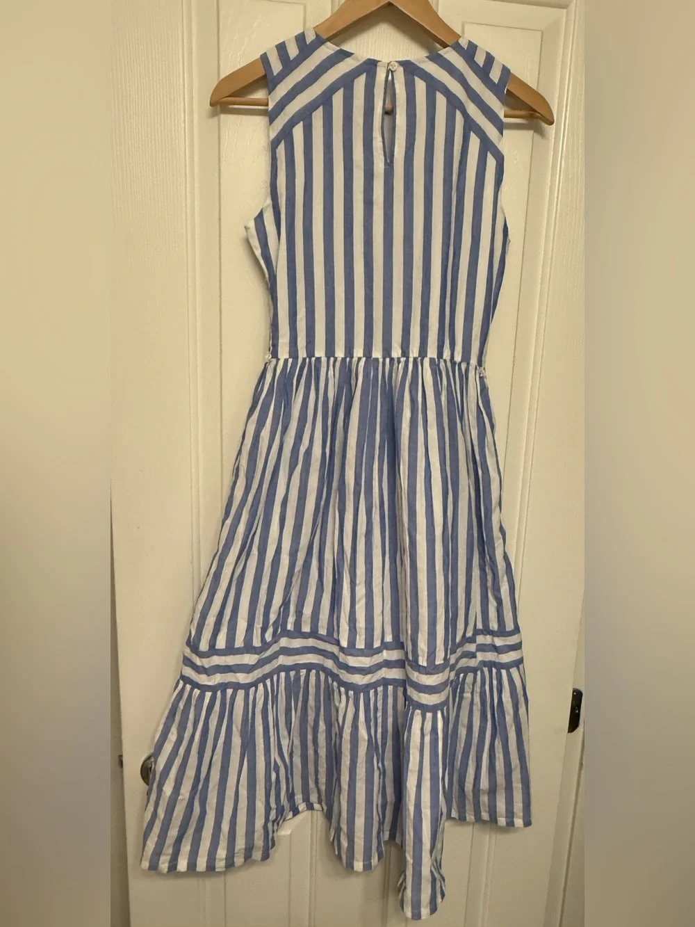 J.Crew Blue White Striped Tiered Midi Dress Sleeveless Poplin 00